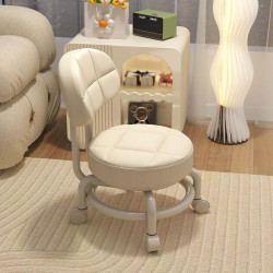 萬向輪小凳子帶滑輪矮凳家用換鞋凳兒童靠背椅子客廳圓凳軟包板凳