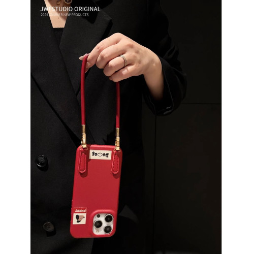 皮紋蘋果16ProMax手機殼iPhone15Pro新款13女12軟套14短繩XR斜背