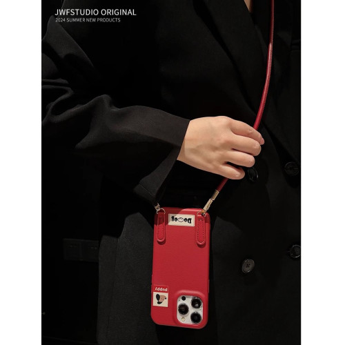 皮紋蘋果16ProMax手機殼iPhone15Pro新款13女12軟套14短繩XR斜背