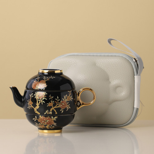 高級女士旅行茶具一人二杯隨身泡茶壺可攜式戶外露營快客杯收納包 高級女士旅行茶具一人二杯隨身泡茶壺可攜式戶外露營快客杯收納包