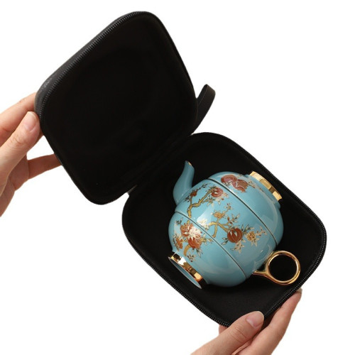 高級女士旅行茶具一人二杯隨身泡茶壺可攜式戶外露營快客杯收納包 高級女士旅行茶具一人二杯隨身泡茶壺可攜式戶外露營快客杯收納包