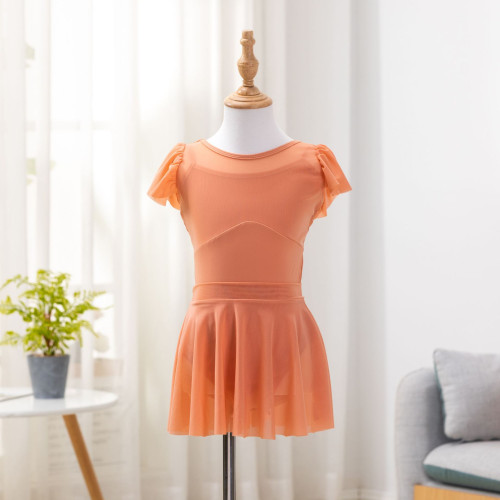 兒童舞蹈服女舞服練功服體操服女童夏長短袖跳舞芭蕾舞服網紗