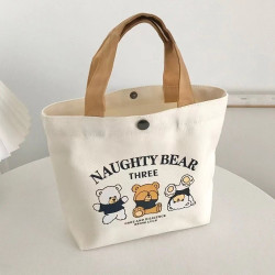 小熊帆布包女學生可攜式上班帆布兜手提袋手提包休閒手拎便當帆布袋