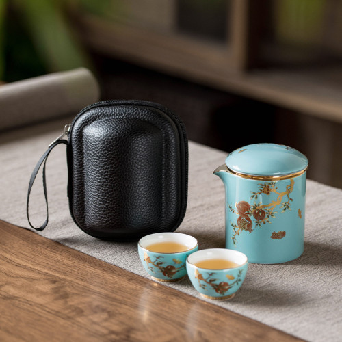 高檔西湖藍可攜式旅行茶具套裝家用戶外簡約泡茶壺陶瓷汝窰羊脂玉 高檔西湖藍可攜式旅行茶具套裝家用戶外簡約泡茶壺陶瓷汝窰羊脂玉