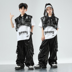街舞兒童潮服演出服男童套裝hiphop童裝嘻哈爵士女孩皮衣馬甲走秀