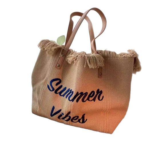 女包大容量帆布包刺綉字母托特包手提包純色沙灘包單肩包Bags