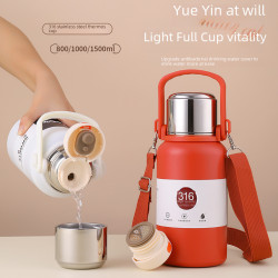 316不鏽鋼保溫杯可攜式提手壺戶外水杯大容量保溫壺運動水壺金鋼壺