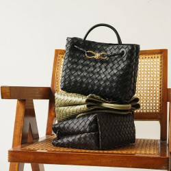 2024bv蝴蝶結編織包新款金屬繩結真皮編織單肩大容量復古斜背手提