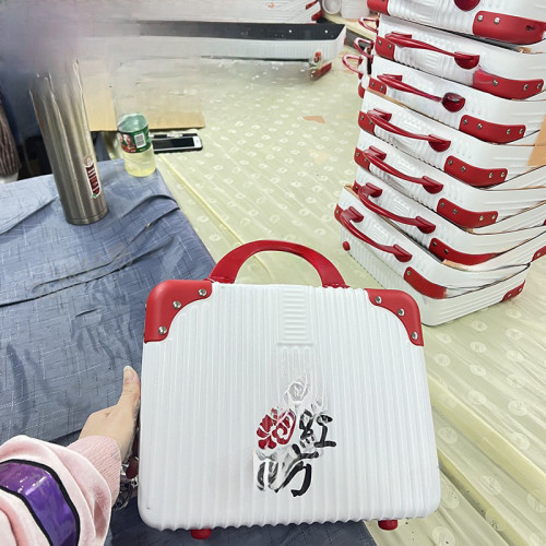 14寸手提化妝箱迷你小型行李箱伴手禮品盒新款旅行收納包印刷圖案