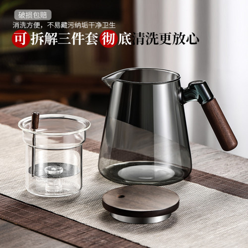 耐高溫泡茶壺胡桃木加厚玻璃內膽一鍵過濾茶水分離按壓式泡茶杯 耐高溫泡茶壺胡桃木加厚玻璃內膽一鍵過濾茶水分離按壓式泡茶杯