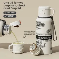 2025新款梔子花保溫杯高顔值水杯316L不鏽鋼茶杯子大容量學生水壺