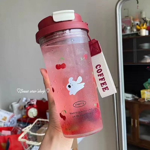 小紅書同款夏季雙飲紅櫻桃小狗杯可攜式大容量咖啡杯車用水杯隨行杯