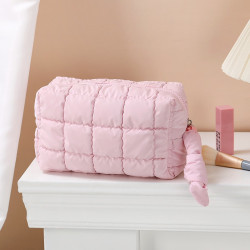 新款秋冬季八角化妝包袋充棉收納包絎縫手拿包手拎棉布化妝包