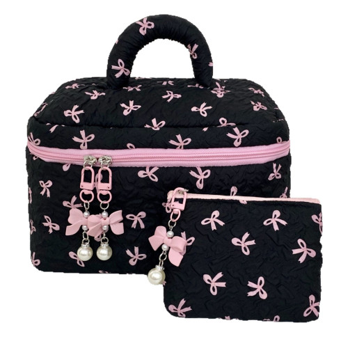 褶皺蝴蝶結化妝包女2025新款大容量手提洗漱包化妝品口紅收納包袋