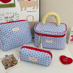 藍色愛心化妝包女起批2025新款可攜式大容量化妝品收納包手提包