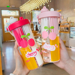 新款雙倉水杯帶茶隔可攜式學生吸管杯女生高顔值夏季泡茶塑膠杯禮品