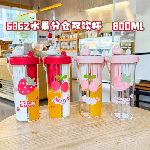 新款雙倉水杯帶茶隔可攜式學生吸管杯女生高顔值夏季泡茶塑膠杯禮品 新款雙倉水杯帶茶隔可攜式學生吸管杯女生高顔值夏季泡茶塑膠杯禮品