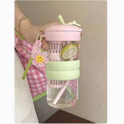 水杯女生玻璃杯高顔值2024新款泡茶杯夏季可攜式耐高溫學生吸管杯子