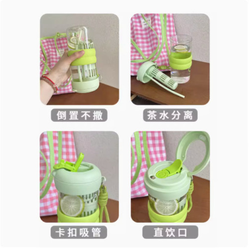 水杯女生玻璃杯高顔值2024新款泡茶杯夏季可攜式耐高溫學生吸管杯子 水杯女生玻璃杯高顔值2024新款泡茶杯夏季可攜式耐高溫學生吸管杯子