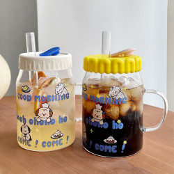 ins風吸管杯可愛女冷飲杯精緻好看的杯子大容量喝水杯把手果汁杯