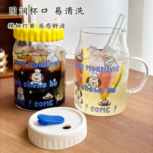 ins風吸管杯可愛女冷飲杯精緻好看的杯子大容量喝水杯把手果汁杯 ins風吸管杯可愛女冷飲杯精緻好看的杯子大容量喝水杯把手果汁杯
