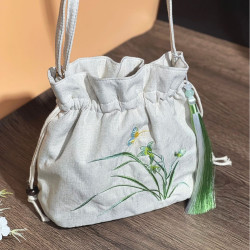 漢服包抽繩束口單肩斜背刺綉包新中式包百搭國風收納包古風爆款包