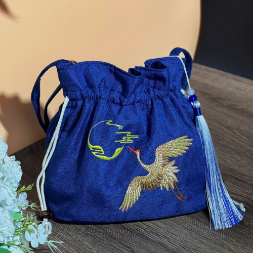 漢服包抽繩束口單肩斜背刺綉包新中式包百搭國風收納包古風爆款包