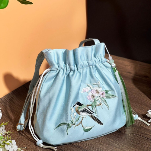 漢服包抽繩束口單肩斜背刺綉包新中式包百搭國風收納包古風爆款包