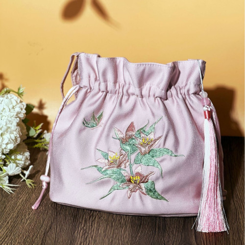 漢服包抽繩束口單肩斜背刺綉包新中式包百搭國風收納包古風爆款包