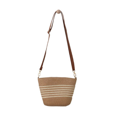 女士單肩包條紋棉繩編織包現代簡約編織斜後背包沙灘包