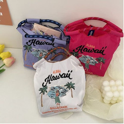 日系自製ball chain環保購物袋尼龍布刺綉花手提帆布包尼龍購物袋