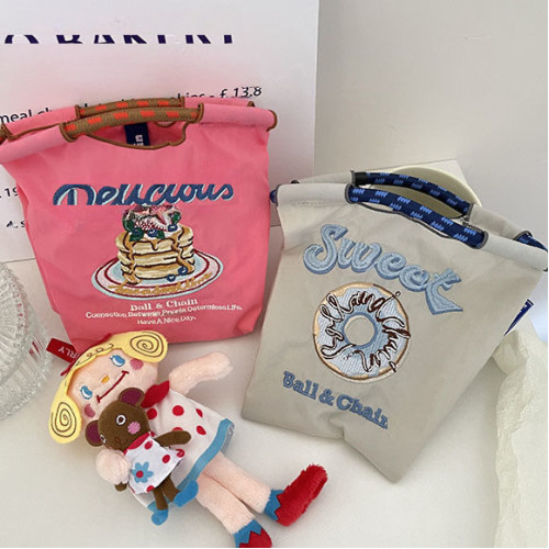 日系自製ball chain環保購物袋尼龍布刺綉花手提帆布包尼龍購物袋 日系自製ball chain環保購物袋尼龍布刺綉花手提帆布包尼龍購物袋