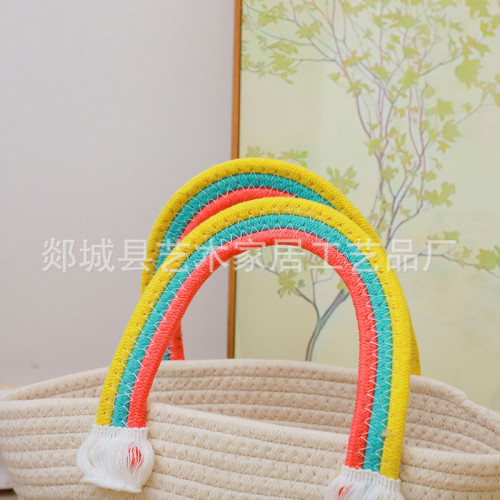 棉繩編織包新款女2023手提女包小衆設計休閒帶蓋雜物收納筐草編包 棉繩編織包新款女2023手提女包小衆設計休閒帶蓋雜物收納筐草編包