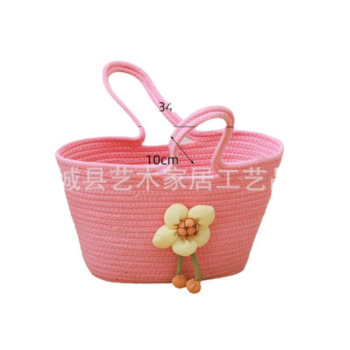 棉繩編織包新款女2023手提女包小衆設計休閒帶蓋雜物收納筐草編包 棉繩編織包新款女2023手提女包小衆設計休閒帶蓋雜物收納筐草編包