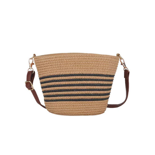 夏季流行草編小包包女2024新款海邊度假編織包休閒百搭斜背水桶包 夏季流行草編小包包女2024新款海邊度假編織包休閒百搭斜背水桶包