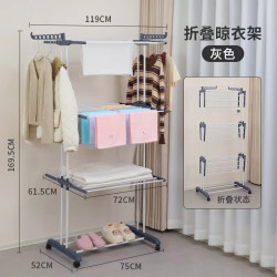 多功能落地三層毛巾架晾衣架室內折曡落地移動衣架