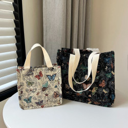 帆布包提花刺綉手提便當包媽咪包霤娃袋手提母嬰包學生通勤包女