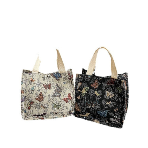 帆布包提花刺綉手提便當包媽咪包霤娃袋手提母嬰包學生通勤包女