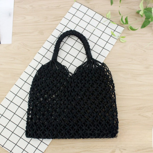 銅錢釦手工棉線包手系網格鏤空無內襯草編包休閒編織包