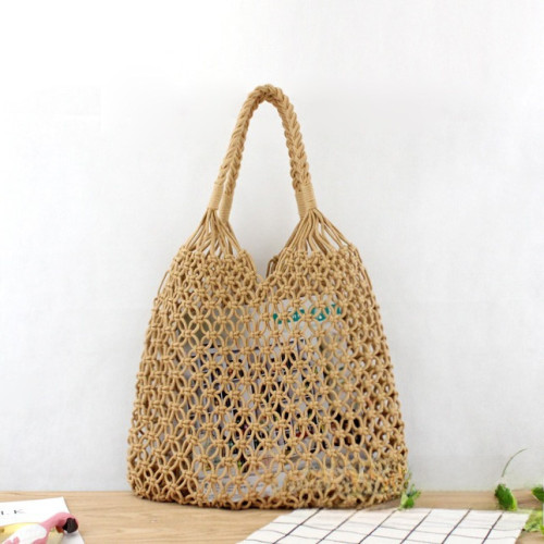 銅錢釦手工棉線包手系網格鏤空無內襯草編包休閒編織包