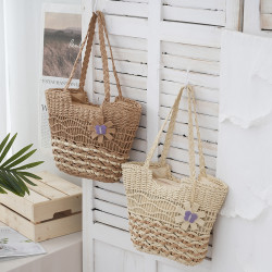 2025新款蝴蝶花朵撞色紙繩編織包單肩草編包休閒女士包沙灘度假