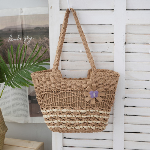 2025新款蝴蝶花朵撞色紙繩編織包單肩草編包休閒女士包沙灘度假 2025新款蝴蝶花朵撞色紙繩編織包單肩草編包休閒女士包沙灘度假