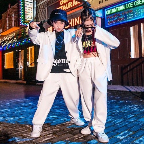 兒童爵士舞服裝帥氣西服街舞演出服套裝女孩嘻哈hiphop走秀舞台潮