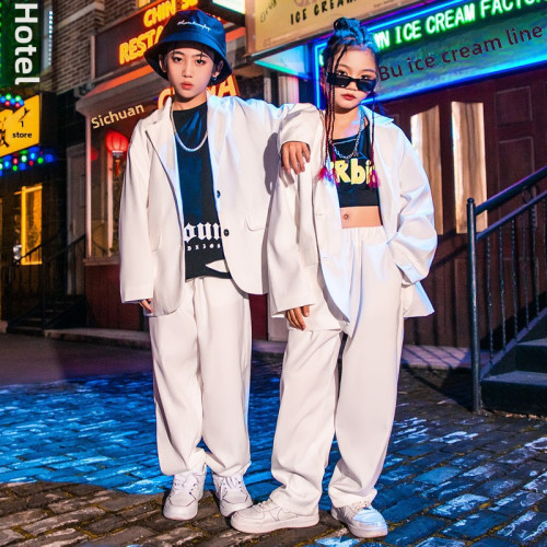 兒童爵士舞服裝帥氣西服街舞演出服套裝女孩嘻哈hiphop走秀舞台潮