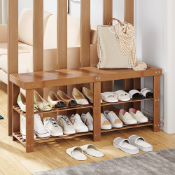 北歐換鞋凳家用門口雙層鞋架子現代簡約可坐多功能鞋架入戶穿鞋凳