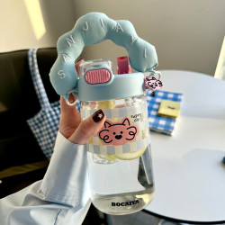 水杯女玻璃杯2024新款大容量茶水分離可愛學生兒童手提帶吸管杯子