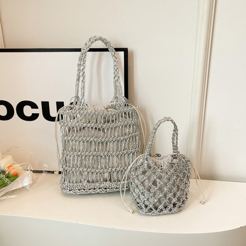 韓ins金銀線鏤空手工編織包度假沙灘包手提草編包手拎包女包 韓ins金銀線鏤空手工編織包度假沙灘包手提草編包手拎包女包