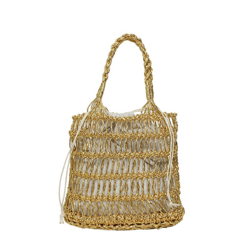 韓ins金銀線鏤空手工編織包度假沙灘包手提草編包手拎包女包 韓ins金銀線鏤空手工編織包度假沙灘包手提草編包手拎包女包