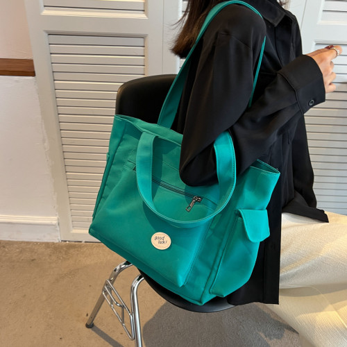 單肩包女大容量百搭帆布包學生簡約手提包休閒斜後背包補習包媽咪包