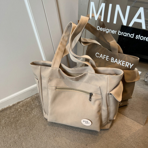 單肩包女大容量百搭帆布包學生簡約手提包休閒斜後背包補習包媽咪包